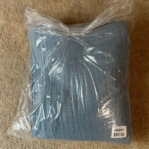 - Brooklinen -  Blue Lightweight Grid Cotton Bed Blanket- Queen Size - (Storm) -